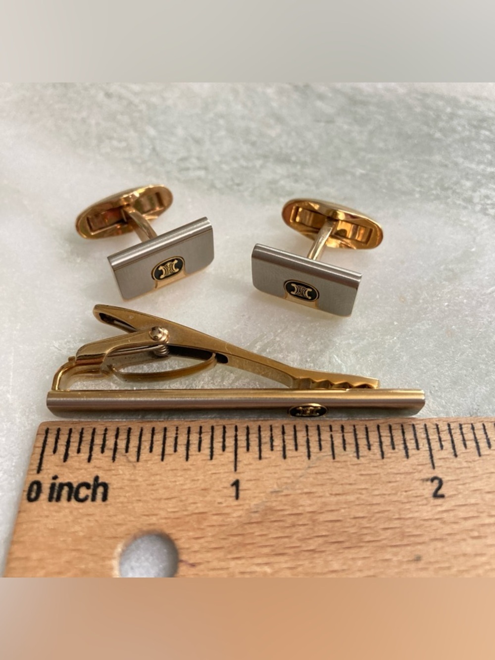 Celine Cuff Links + Tie Clip Set Vintage - Picture 6 of 6